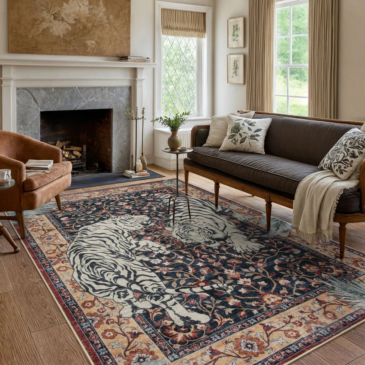 Rava Washable Wild Tiger Brown Rug Area Rugs Lahome 6' x 9'