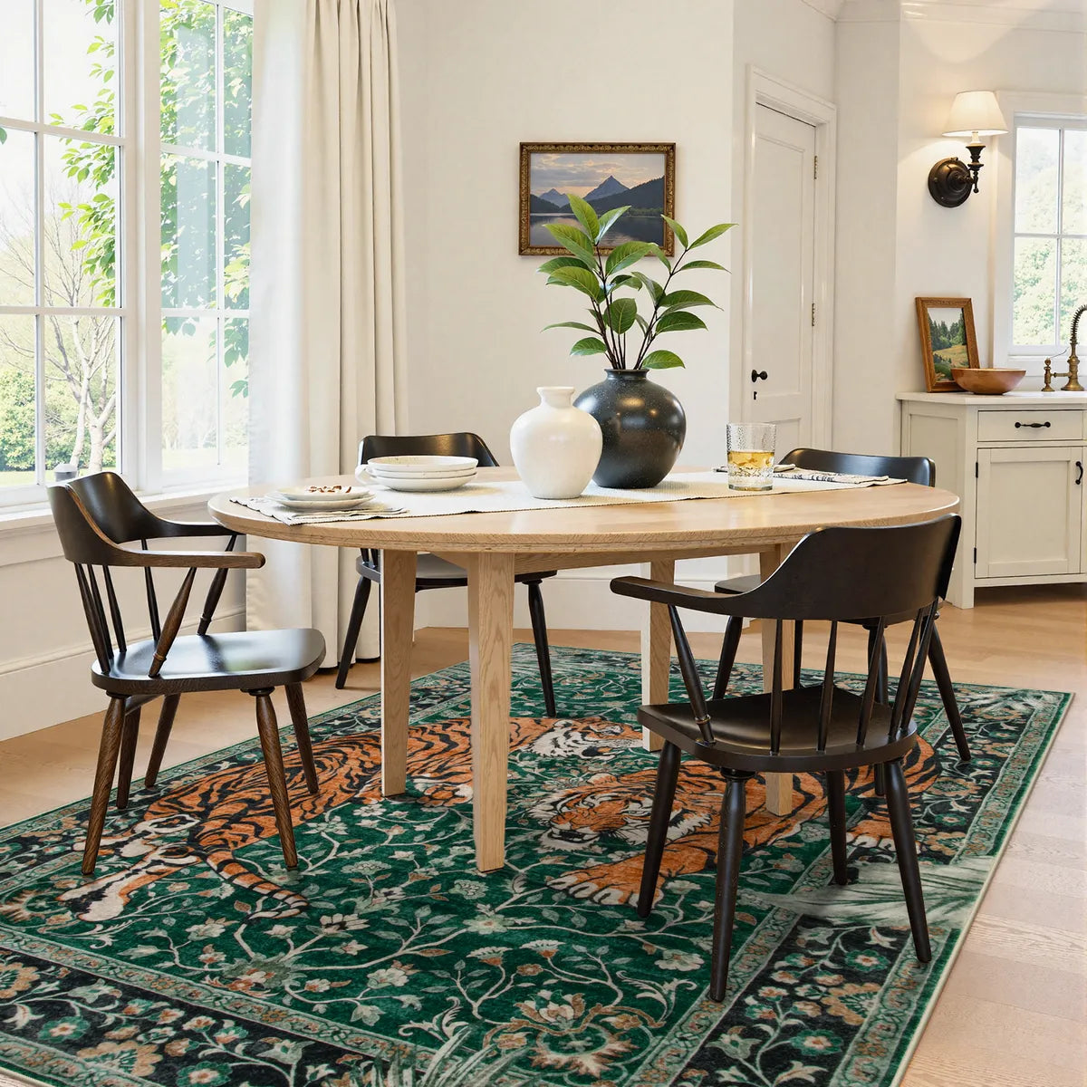 Rava Washable Wild Tiger Green Rug Area Rugs Lahome
