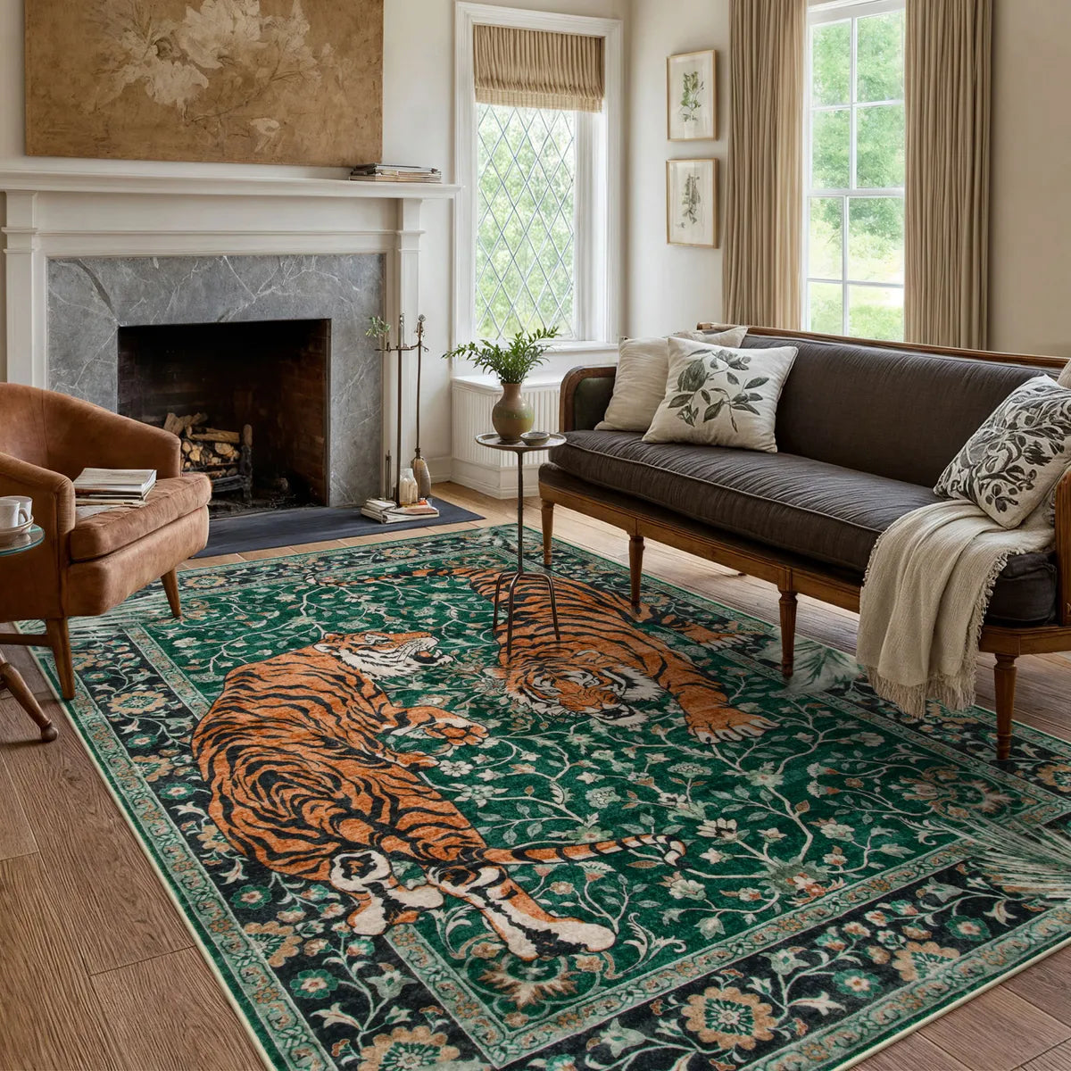 Rava Washable Wild Tiger Green Rug Area Rugs Lahome 6' x 9'