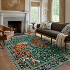 Rava Washable Wild Tiger Green Rug Area Rugs Lahome 6' x 9'