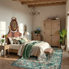 Reine Washable Bohemian Floral Medallion Dark Teal Blue Rug Clearance Rugs Lahome