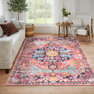 Reine Washable Bohemian Floral Medallion Red Rug Clearance Rugs Lahome 6' x 9'