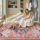 Reine Washable Bohemian Floral Medallion Red Rug Clearance Rugs Lahome