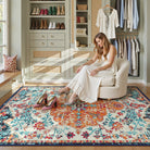 Reine Washable Bohemian Floral Medallion Orange Rug Clearance Rugs Lahome