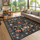 Rosalie Washable Boho Birdsong Floral Garden Black Rug Clearance Rugs Lahome