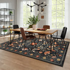 Rosalie Washable Boho Birdsong Floral Garden Black Rug Clearance Rugs Lahome