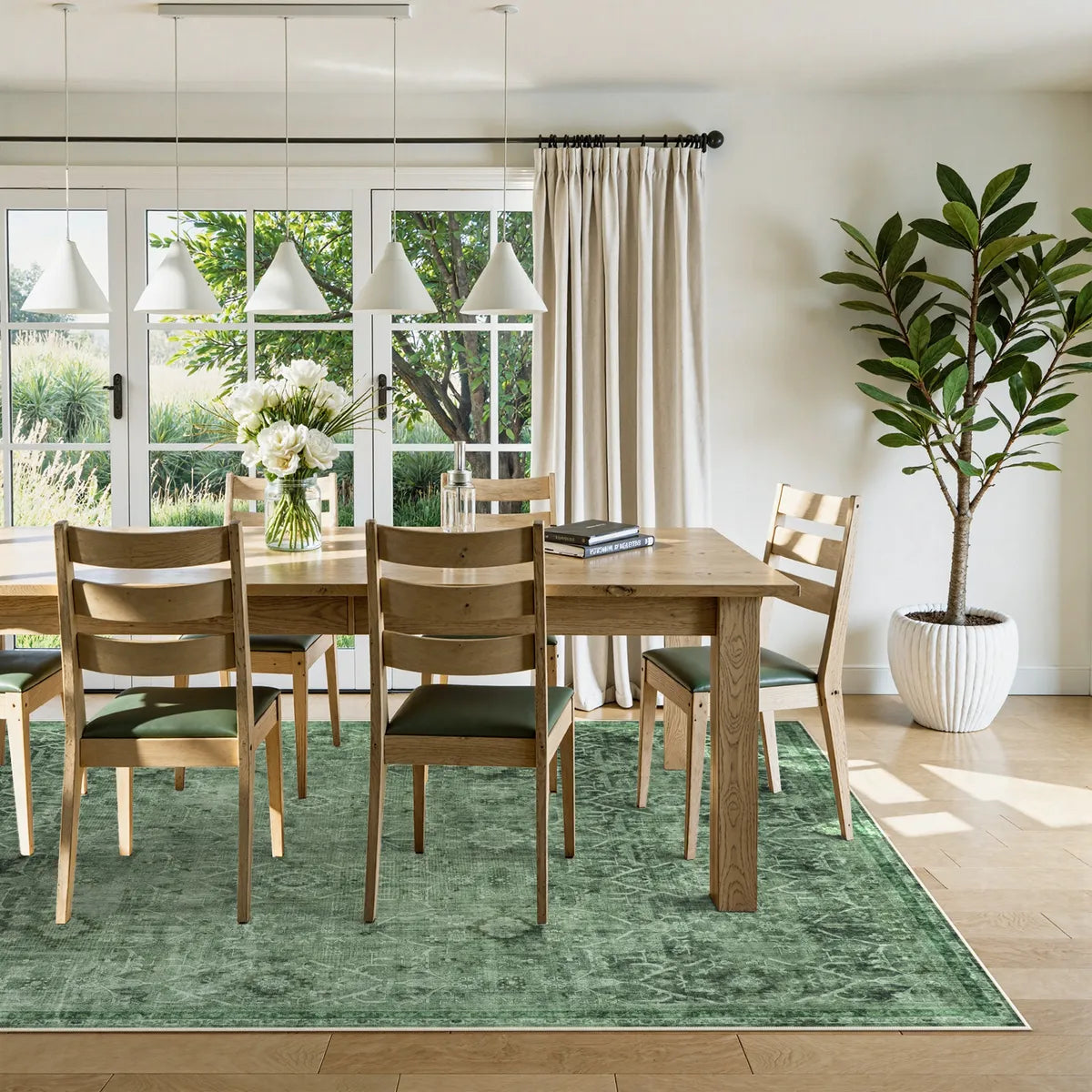 Velora Washable Vintage Dark Green Rug Area Rugs Lahome 6' x 9'