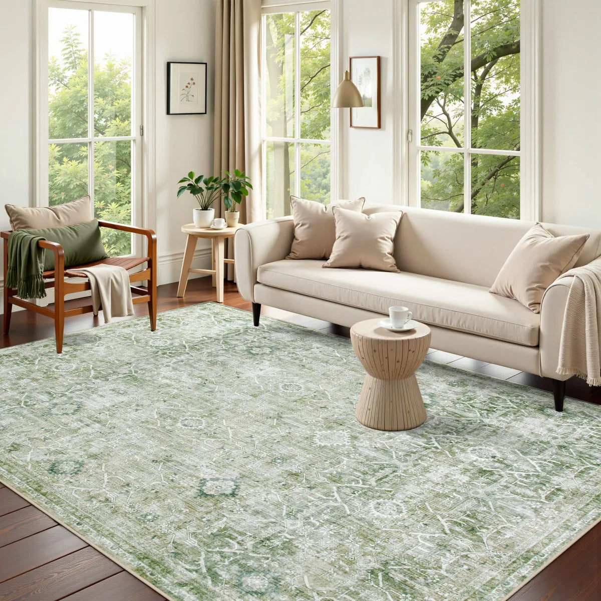 Velora Washable Vintage Green Rug Area Rugs Lahome 6' x 9'