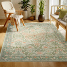 Verena Washable Vintage Floral Butterfly Sage Green Rug Area Rugs Lahome 6' x 9'
