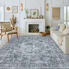 Alene Washable Vintage Medallion Floral Dark Grey Rug Area Rugs Lahome 6' x 9'