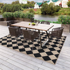 Coline Washable Geometric Checkered Easy Jute Black Indoor/Outdoor Rug Easy Jute Area Rug Lahome 6' x 9'