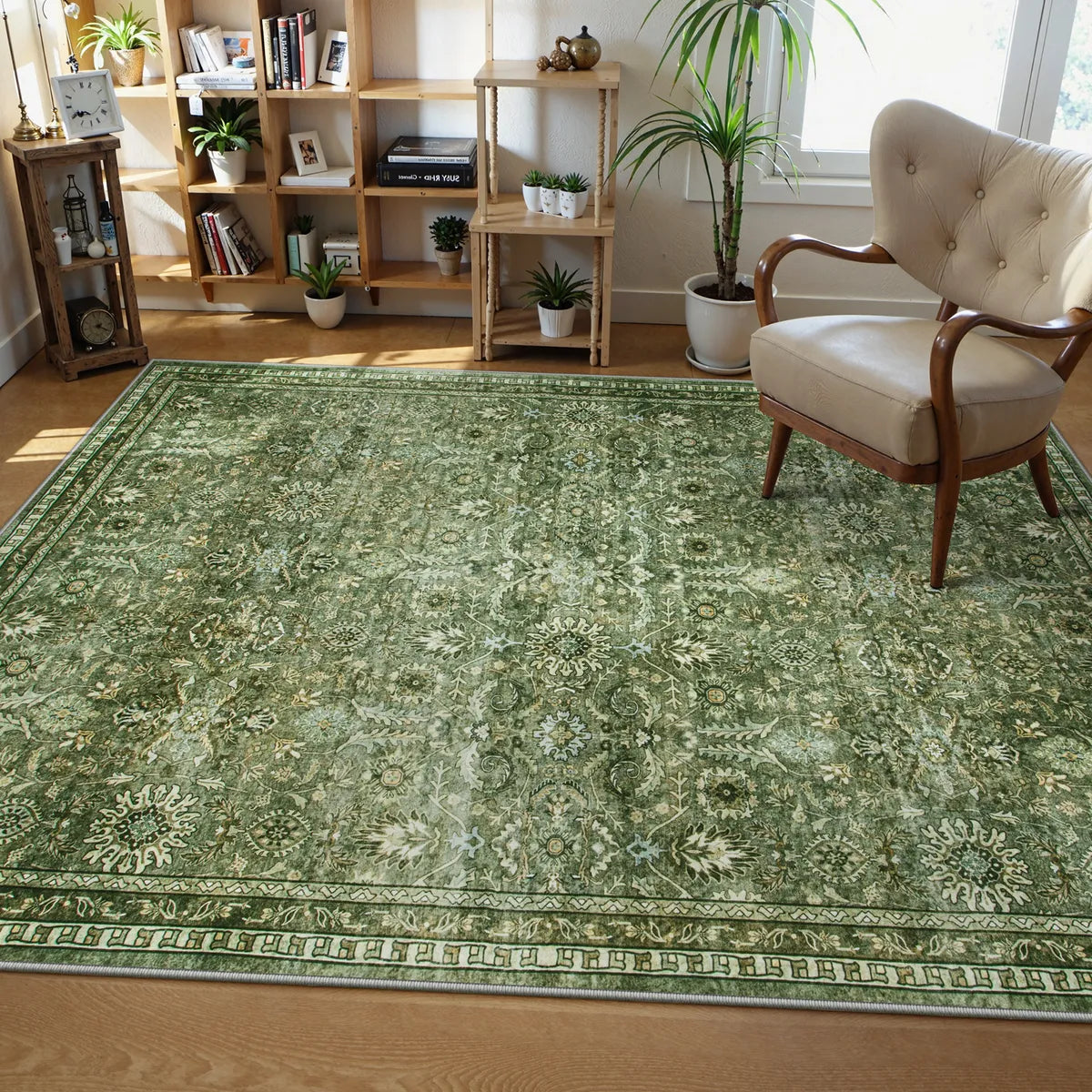 Mirae Washable Vintage Persian Moss Green Rug Area Rugs Lahome