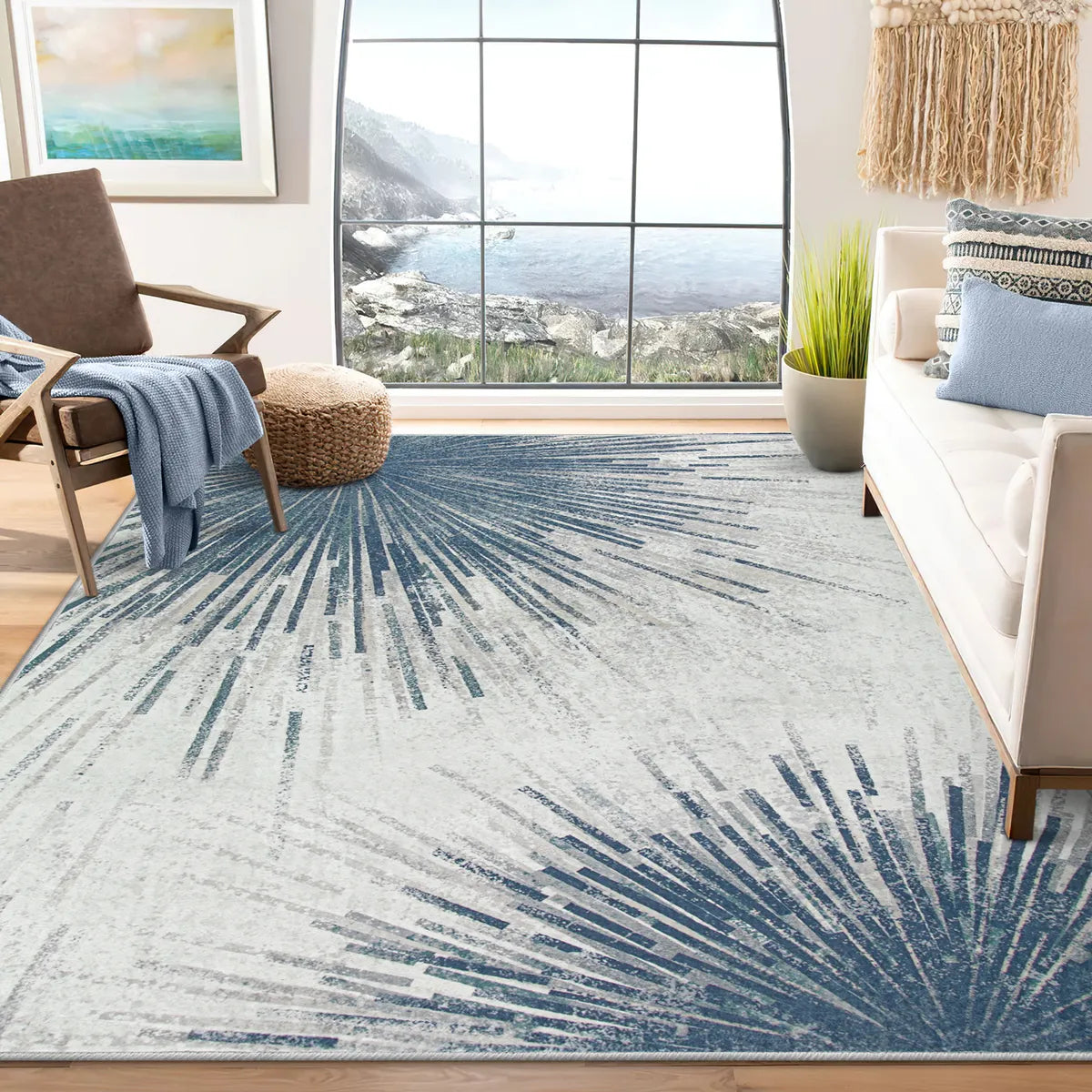 Lahome Modern Abstract Firework Blue Gray 6x9 Area Rug