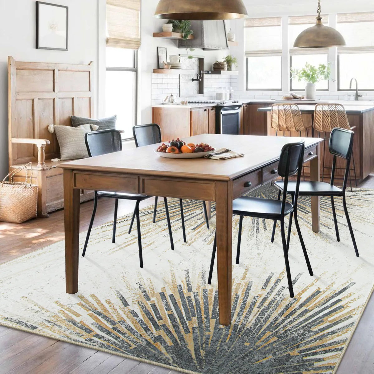 Lahome Modern Abstract Firework Gold Area Rug
