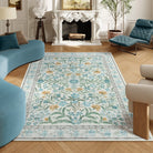 Sylvie Washable Boho Modern Parisian Garden Floral Blue Rug Area Rugs Lahome