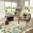 Flore Washable Boho Modern Parisian Floral Beige Rug Area Rugs Lahome 6' x 9'