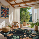 Flore Washable Boho Modern Parisian Floral Black Rug Area Rugs Lahome
