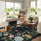 Flore Washable Boho Modern Parisian Floral Black Rug Area Rugs Lahome 6' x 9'