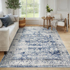 Margot Washable Vintage Distressed Blue Rug Area Rugs Lahome 6' x 9'