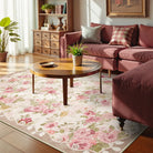 Nina Washable Romantic Vintage Floral Rose Garden Pink and Beige Rug Area Rugs Lahome