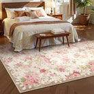 Nina Washable Romantic Vintage Floral Rose Garden Pink and Beige Rug Area Rugs Lahome 5' x 7'