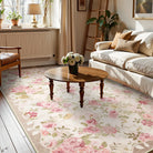 Nina Washable Romantic Vintage Floral Rose Garden Pink and Beige Rug Area Rugs Lahome 6' x 9'