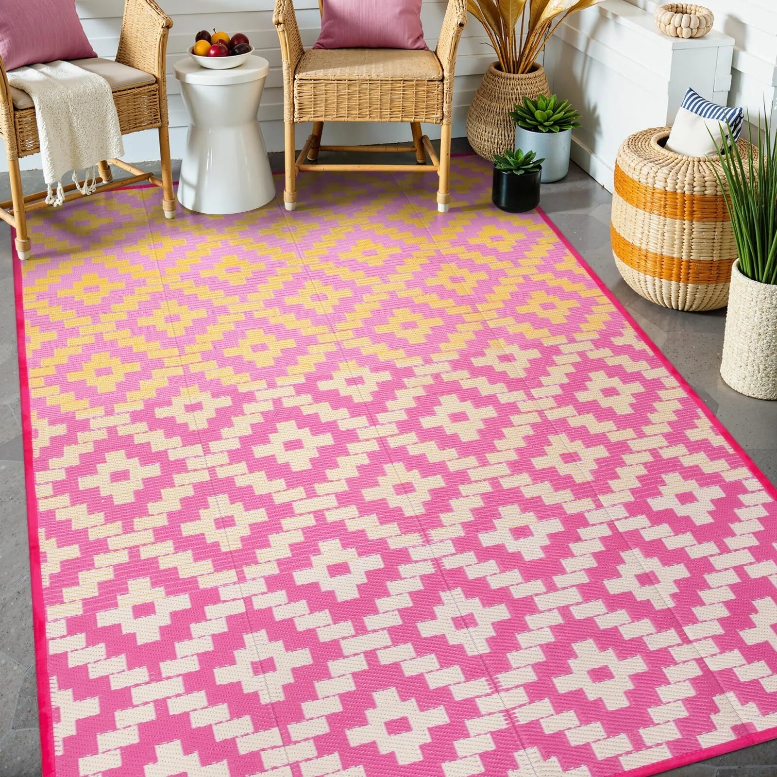 Moynesa Large Outdoor Rug, Waterproof Patio Rug Reversible Indoor Outdoor Rug Lightweight Plastic Straw Rug for Camping RV Deck Porch Balcony Picnic Tent Walmart Walmart 6' x 9' Moynesa-Orange/Pink