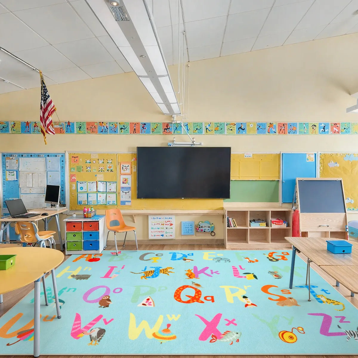 Ecolin Schoolgirl Style Alphabet Blue Classroom Rug Kids Rugs Lahome