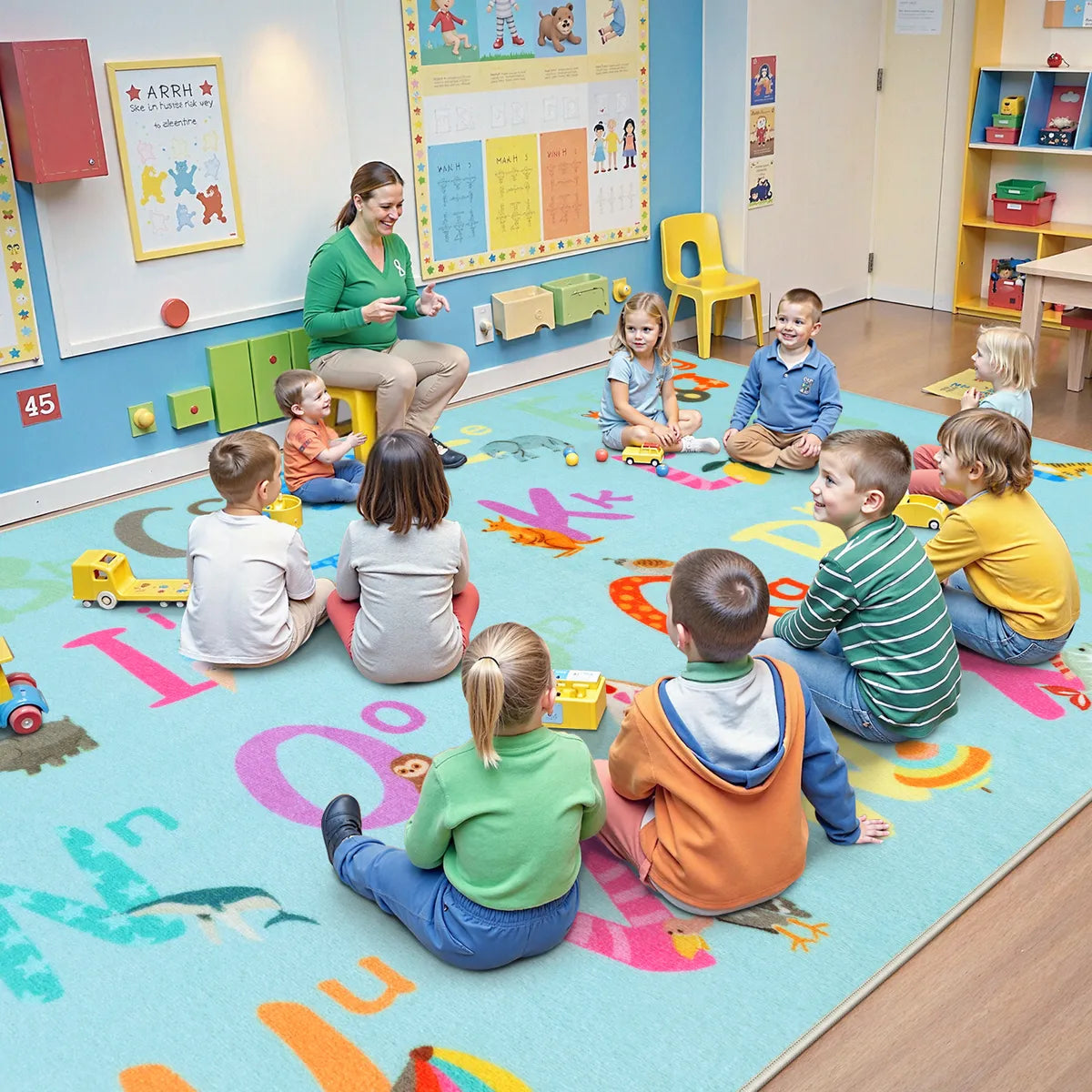 Ecolin Schoolgirl Style Alphabet Blue Classroom Rug Kids Rugs Lahome