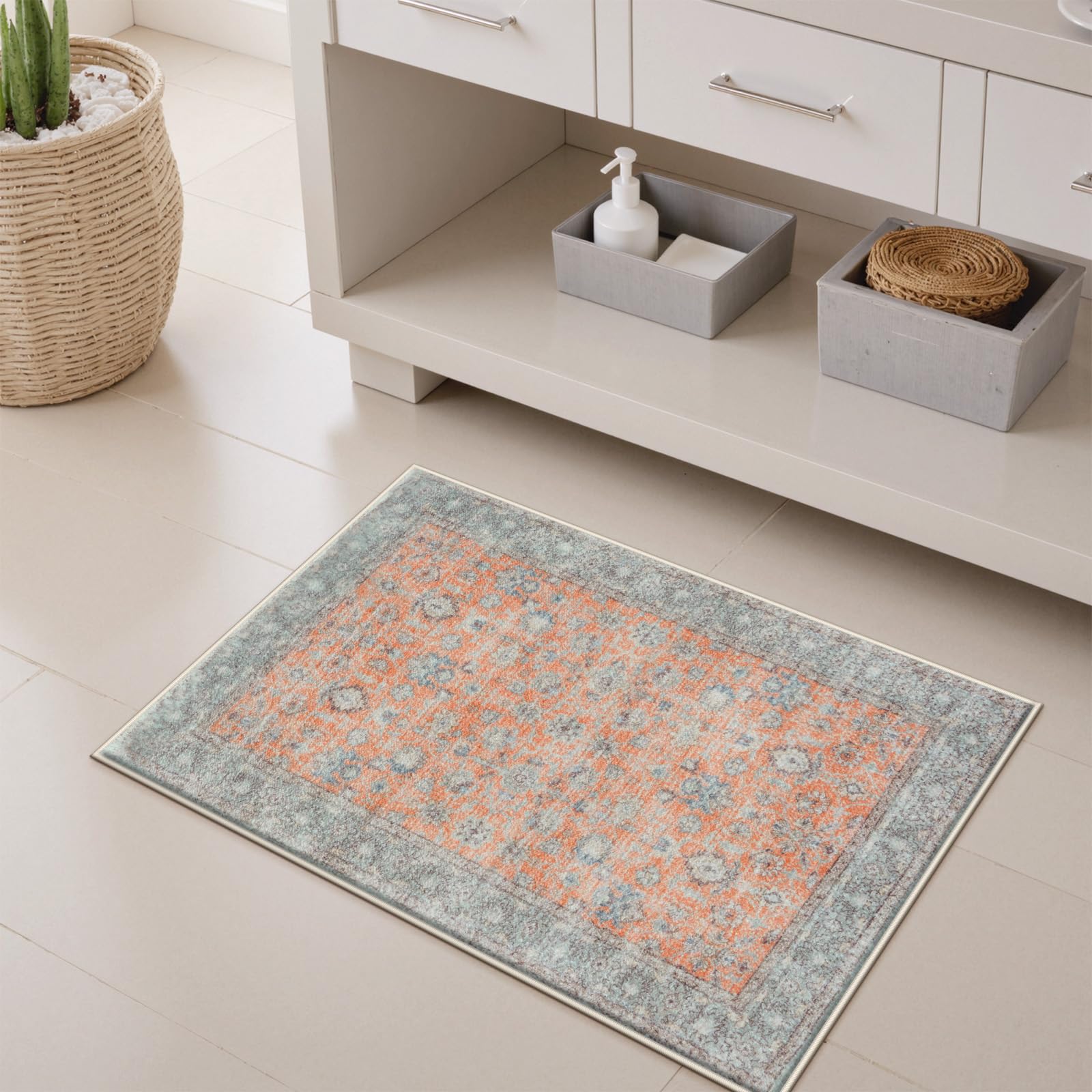 Lahomedecor Boho Bathroom Runner Rug Mat 18x47, Non-Slip Soft Shaggy and Comfortable Large Size Microfiber Vintage Farmhouse Bath Rug, Super Absorbent and Thick, Machine Washable, Long Bath Mat, Grey Lahomedecor Lahome