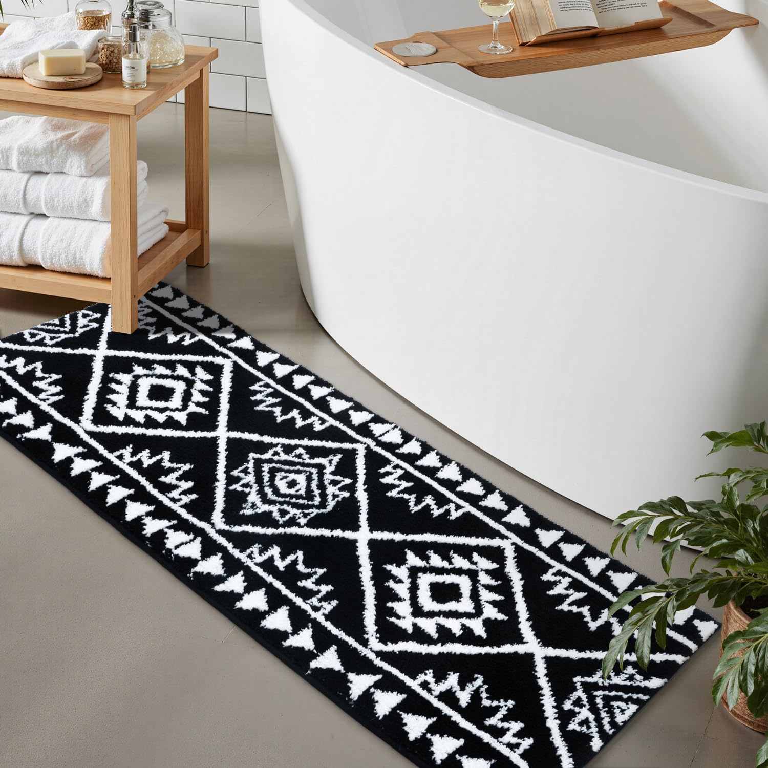 Lahomerugs Boho Bathroom Rugs Black Tribal Bath Mat Western Non-Slip Absorbent Bath Rug Bath mats Plush Soft Farmhouse Geometric Bathroom Floor Mat for Shower Toilet Tub, 18x26 inch Lahomerugs Lahome