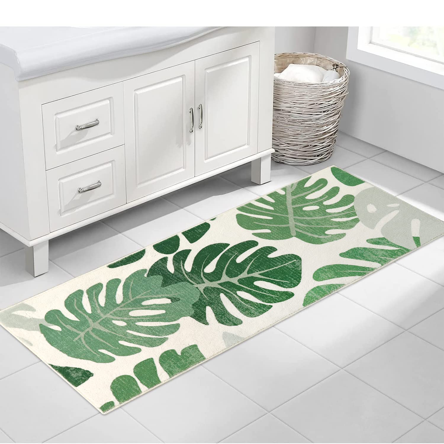 LahomeGlobal Bath Mat 18x47 inch Gray Marble Runner Velvet Non-Slip Bathroom Rug Modern Long Bath Rug Soft Luxury Microfiber Machine Washable Floor Carpet for Bathroom Tub Shower LahomeGlobal Lahome 1'8" x 4'11" (Runner) Green