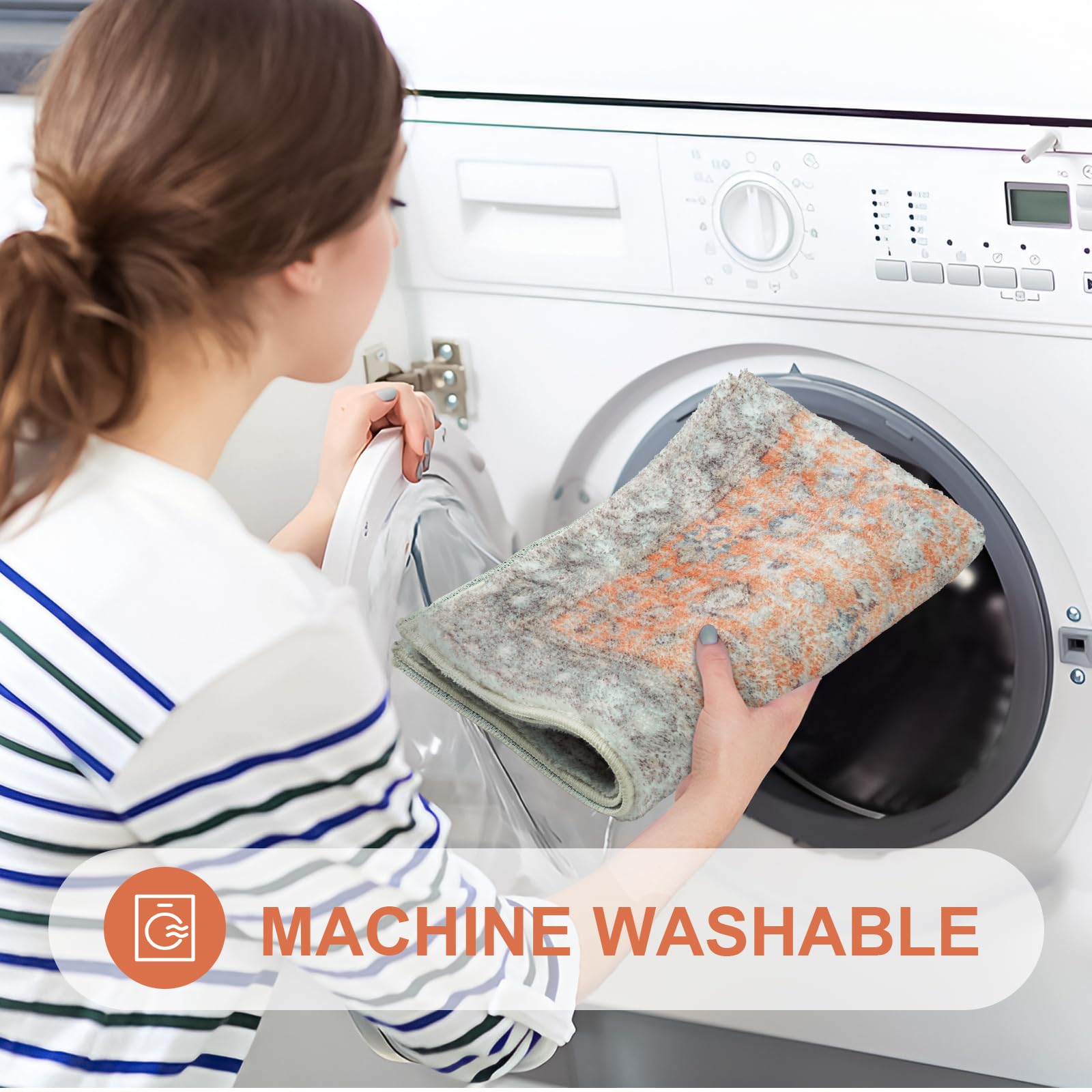 Lahomedecor Boho Bathroom Runner Rug Mat 18x47, Non-Slip Soft Shaggy and Comfortable Large Size Microfiber Vintage Farmhouse Bath Rug, Super Absorbent and Thick, Machine Washable, Long Bath Mat, Grey Lahomedecor Lahome