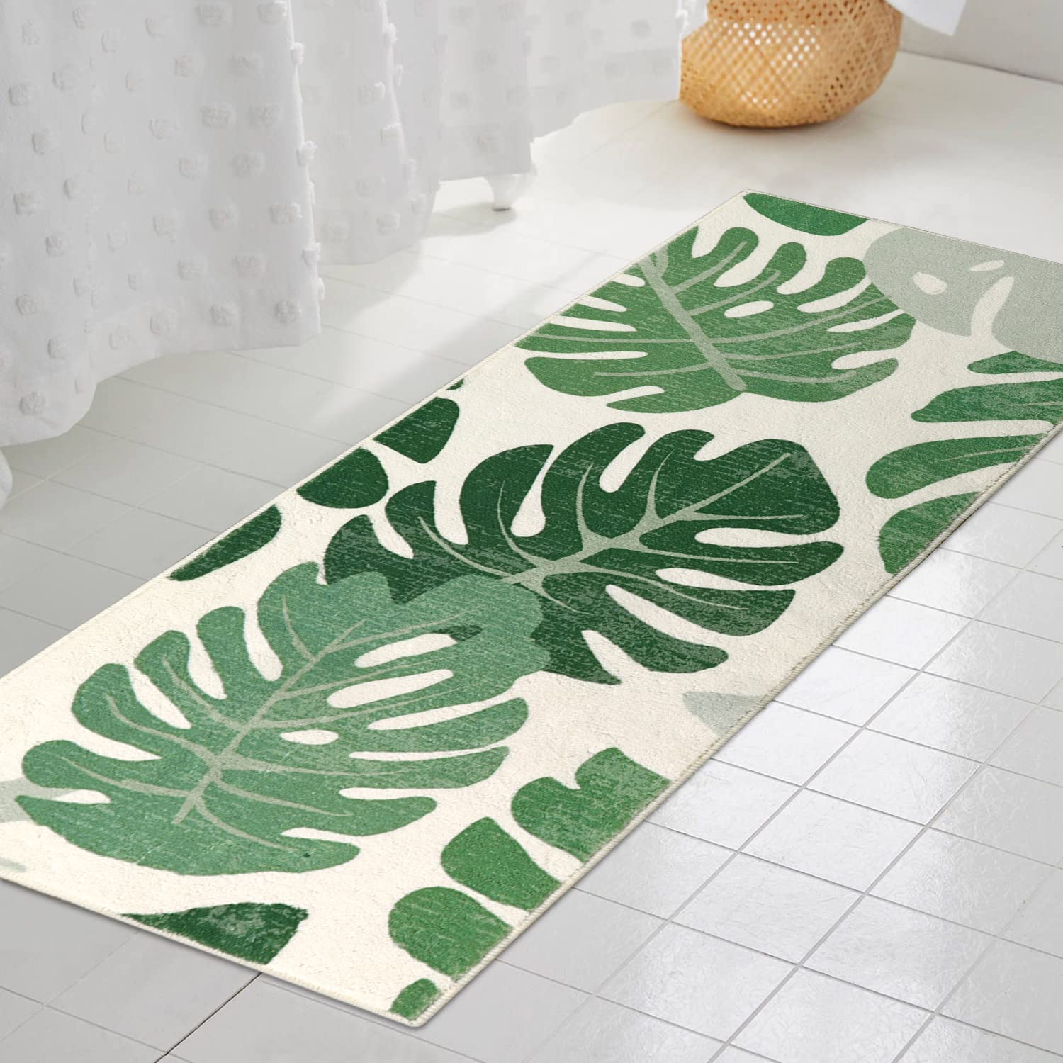 LahomeGlobal Bath Mat 18x47 inch Gray Marble Runner Velvet Non-Slip Bathroom Rug Modern Long Bath Rug Soft Luxury Microfiber Machine Washable Floor Carpet for Bathroom Tub Shower LahomeGlobal Lahome