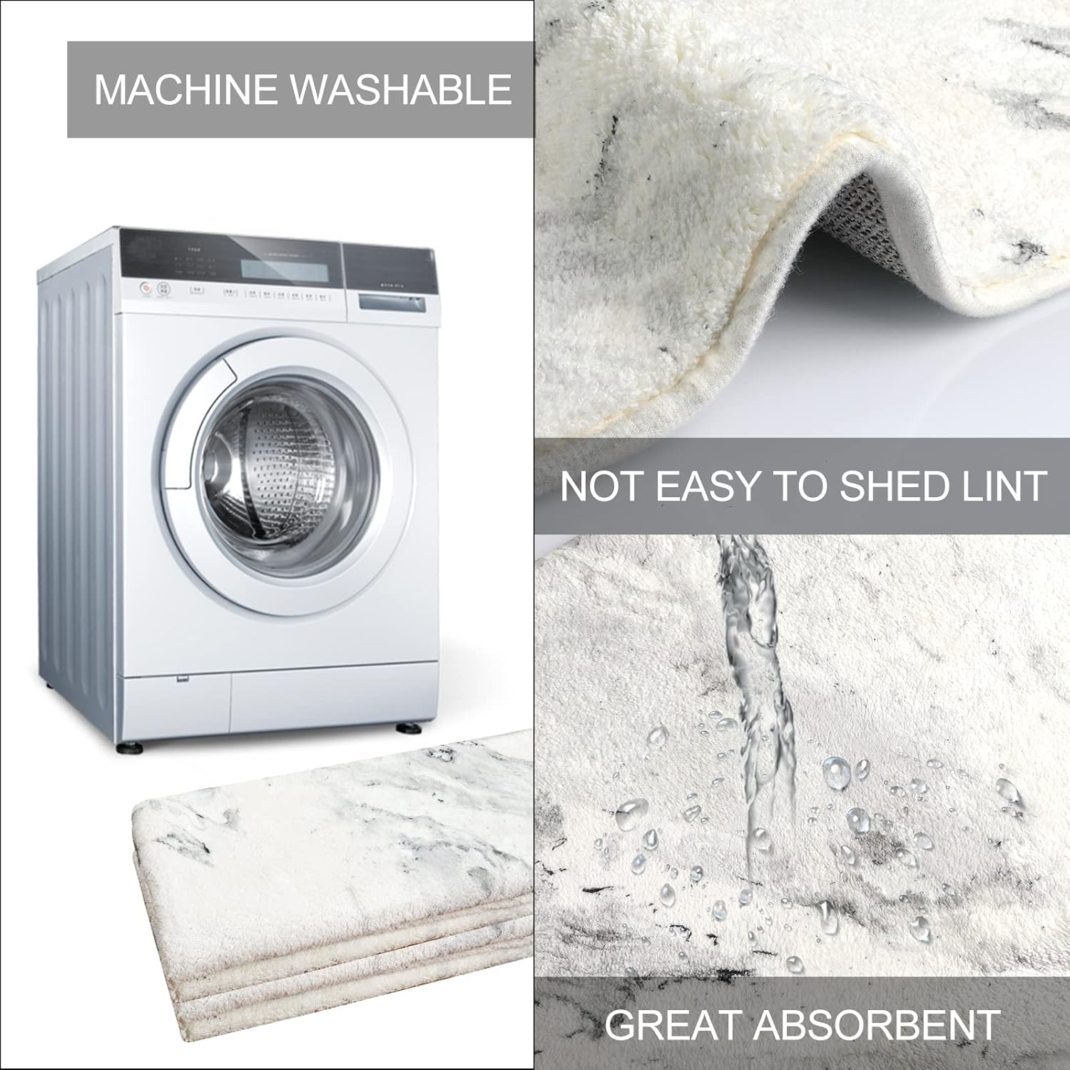 LahomeGlobal Bath Mat 18x47 inch Gray Marble Runner Velvet Non-Slip Bathroom Rug Modern Long Bath Rug Soft Luxury Microfiber Machine Washable Floor Carpet for Bathroom Tub Shower LahomeGlobal Lahome