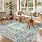 Lahomedecor Floral Area Rugs 5x7, Soft Washable Rugs for Living Room Bedroom, Boho Non Slip Low Pile Forest Design Large Throw Carpet for Farmhouse Dining Room Office, Black, Area rugs Lahomedecor Lahome 5'x7' Green