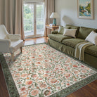 Lahomerug Floral Print Area Rug 5x7, Washable Dark Green Rugs for Living Room, Non Slip Soft Large Rugs for Bedroom, Stain Resistant Dining Room Mat Indoor Floor Carpet for Dorm Lahomerug Lahome 5'x7‘ Beige/Green