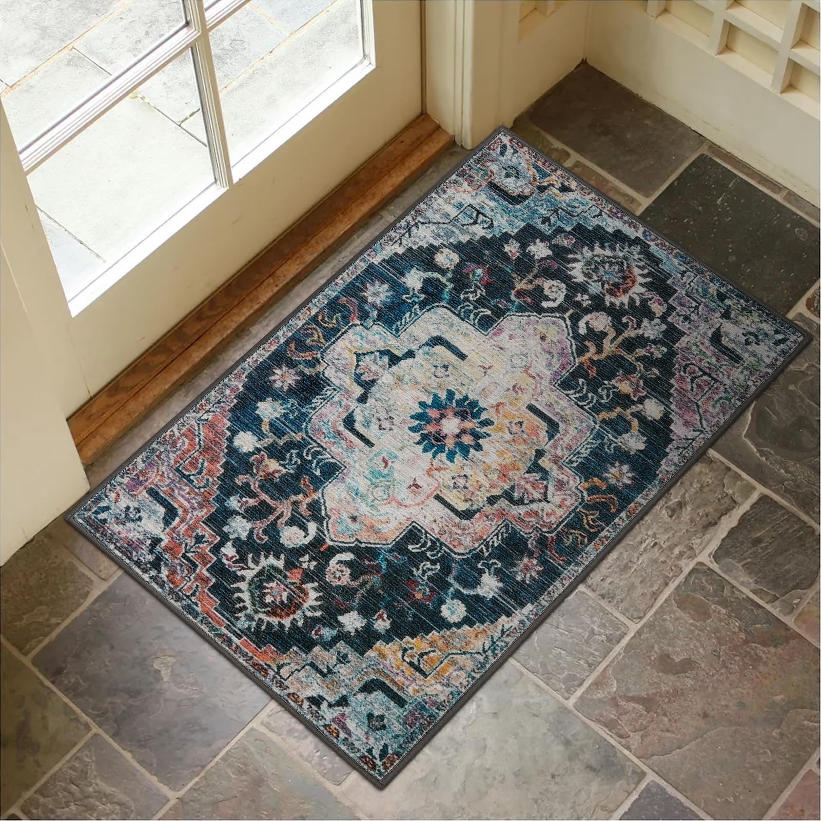 Lahomedecor Washable Indoor Doormat, Non Slip Retro Floor Mat 20" x 32" Area Rug Quick Absorbent Entrance Rug Distressed Front Door Mat, Welcome Mats Entryway Rug Doormats for Kitchen Home Patio Lahomedecor Lahome 24" x 36" Colorful