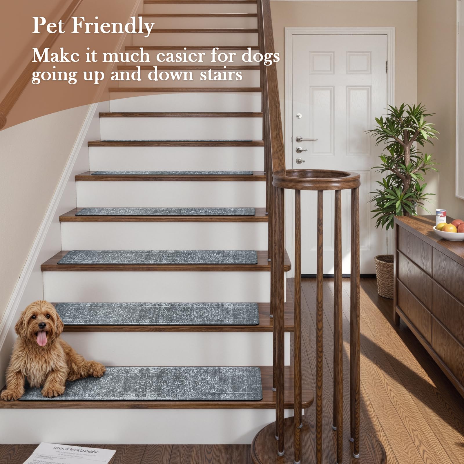 LahomeGlobal Vintage Stair Treads for Wooden Steps Indoor 15PCS 30"x8" Non-Slip Stair Runner Carpet Stair Treads Mats Staircase Step Treads for Kids, Elders and Dogs, Rubber Step Covers, Anti-slip floor mats for use on staircases LahomeGlobal Lahome