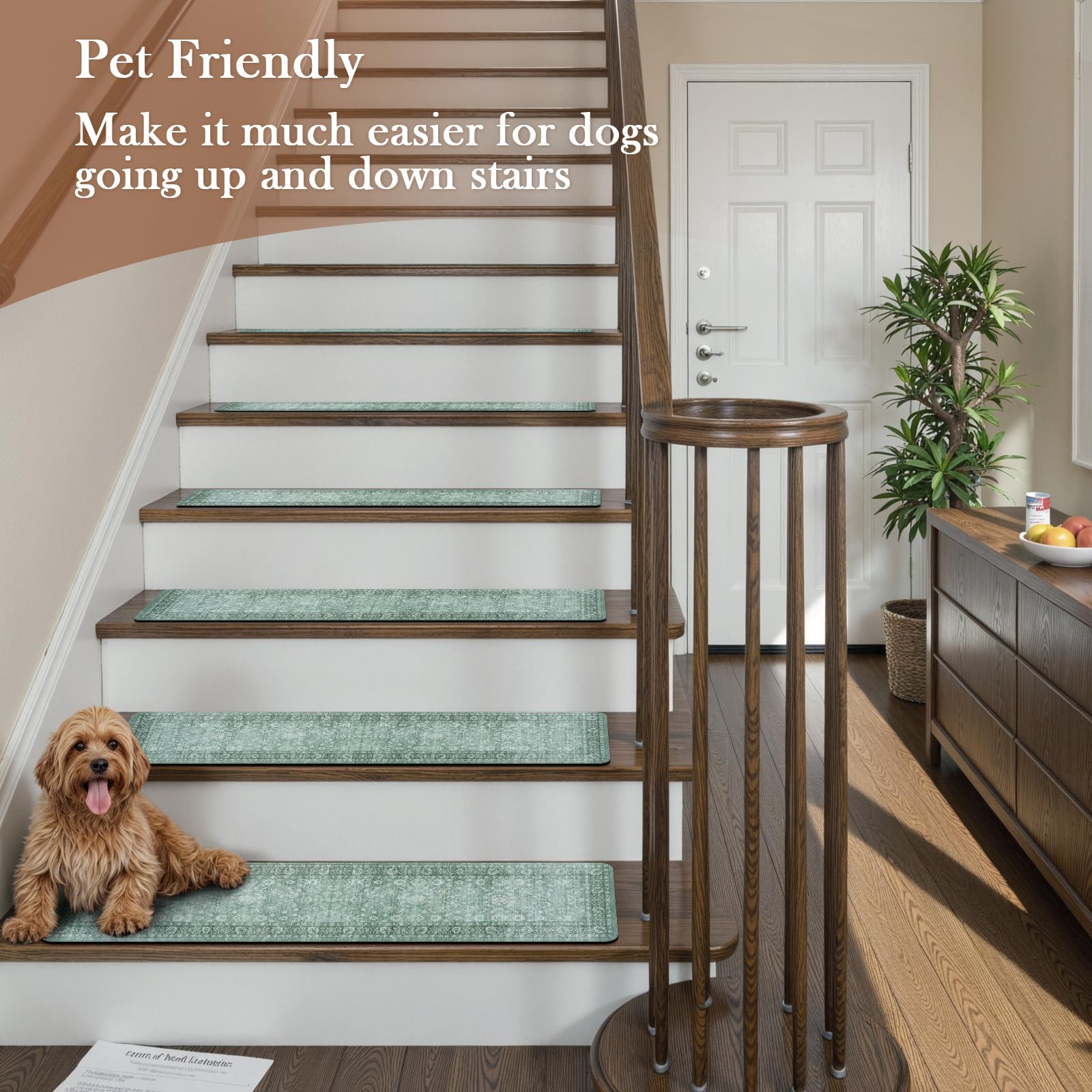 LahomeGlobal Vintage Stair Treads for Wooden Steps Indoor 15PCS 30"x8" Non-Slip Stair Runner Carpet Stair Treads Mats Staircase Step Treads for Kids, Elders and Dogs, Rubber Step Covers, Anti-slip floor mats for use on staircases LahomeGlobal Lahome