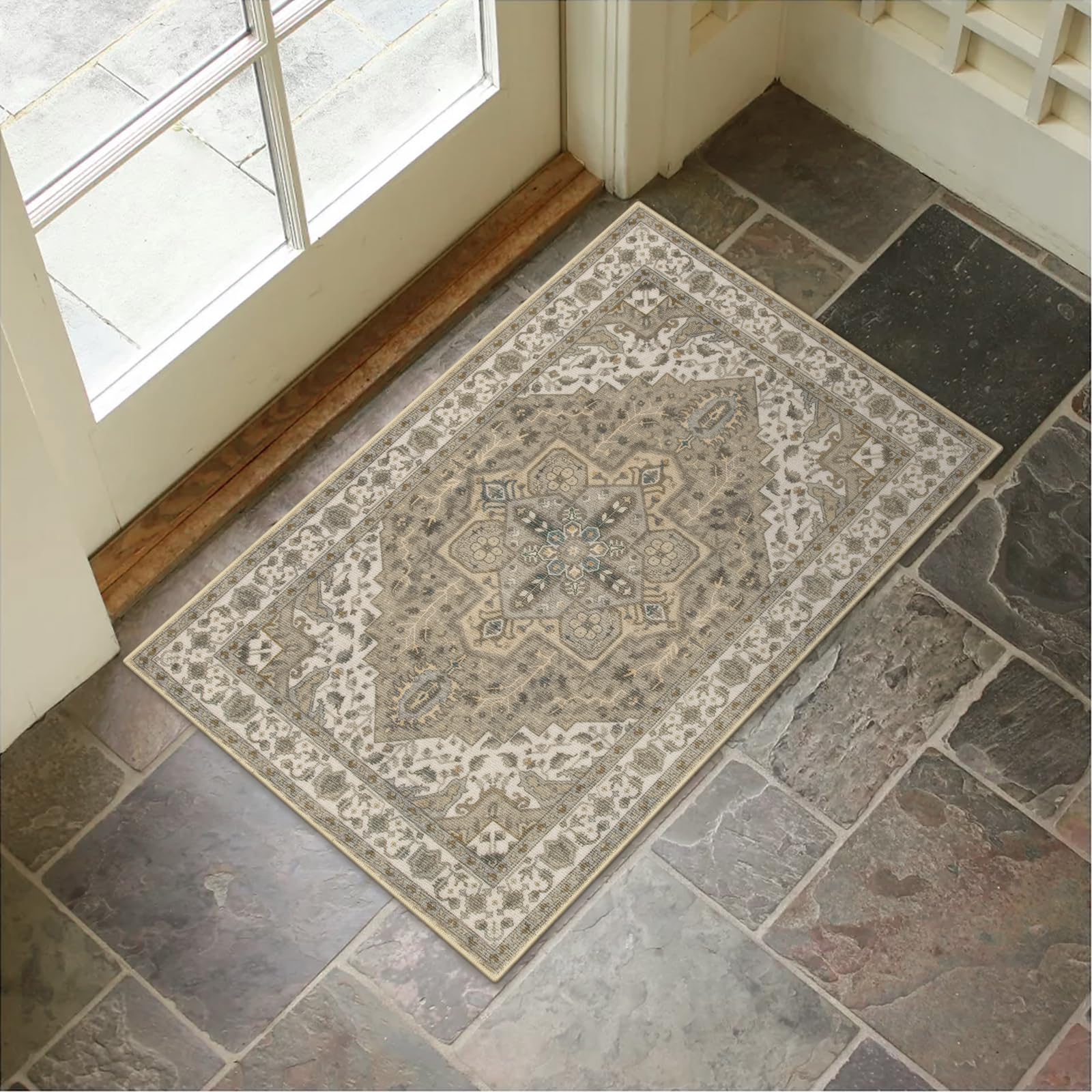 Lahomedecor Washable Indoor Doormat, Non Slip Retro Floor Mat 20" x 32" Area Rug Quick Absorbent Entrance Rug Distressed Front Door Mat, Welcome Mats Entryway Rug Doormats for Kitchen Home Patio Lahomedecor Lahome 20" x 32" Taupe