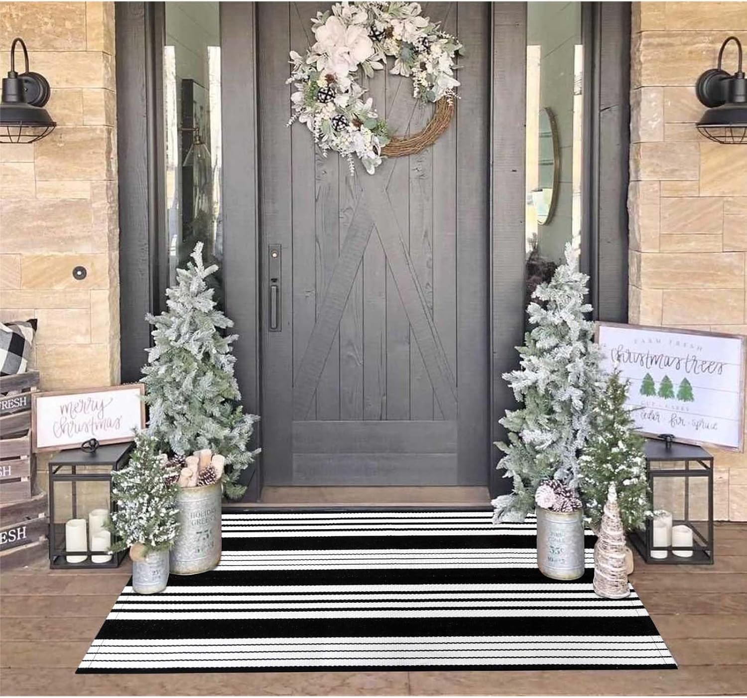 Lahomerugs Black & White Outdoor Rug 3x5 Cotton Hand-Woven Striped Porch Rugs Machine Washable Entryway Rug Indoor Outdoor Area Rug Front Door Rug Floor Mat for Farmhouse/Living Room/Home Entrance Door mats Lahomerugs Lahome