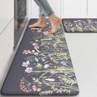 Lahomerug Anti Fatigue Mats for Kitchen Floor 17"x59"+17"x29", Farmhouse Floral Kitchen Rugs, Cushioned Memory Foam Kitchen Mats, Comfort Standing Mat for Laundry, Office, Sink, Desk Brown, Anti-fatigue floor mats Lahomerug Lahome 17.3" x 47"+17.3" x 29"--0.47 inches Floral/Dark Grey/Purple