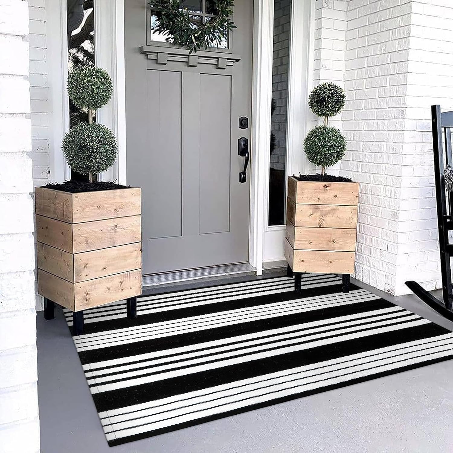 Lahomerugs Black & White Outdoor Rug 3x5 Cotton Hand-Woven Striped Porch Rugs Machine Washable Entryway Rug Indoor Outdoor Area Rug Front Door Rug Floor Mat for Farmhouse/Living Room/Home Entrance Door mats Lahomerugs Lahome Default Title