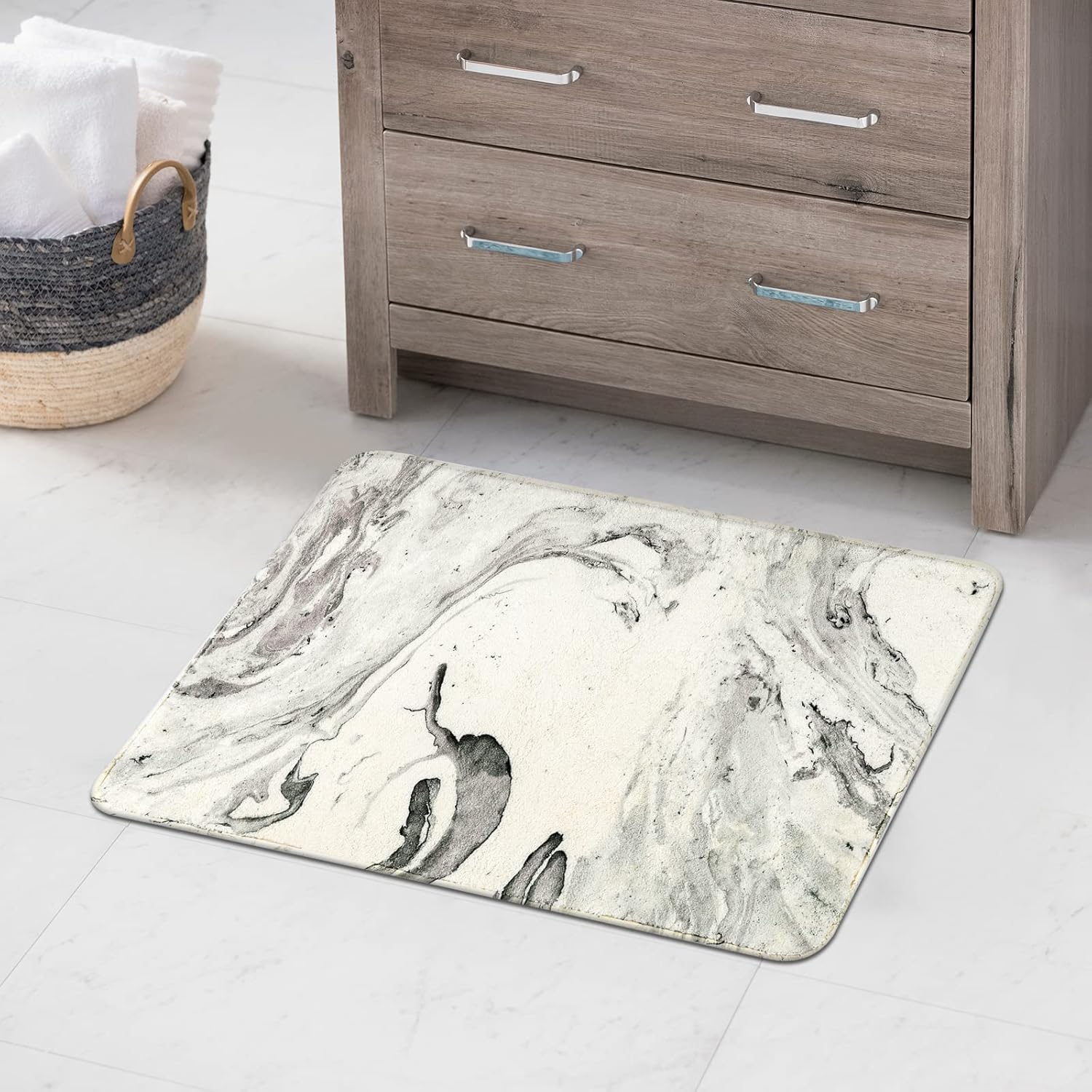 LahomeGlobal Bath Mat 18x47 inch Gray Marble Runner Velvet Non-Slip Bathroom Rug Modern Long Bath Rug Soft Luxury Microfiber Machine Washable Floor Carpet for Bathroom Tub Shower LahomeGlobal Lahome