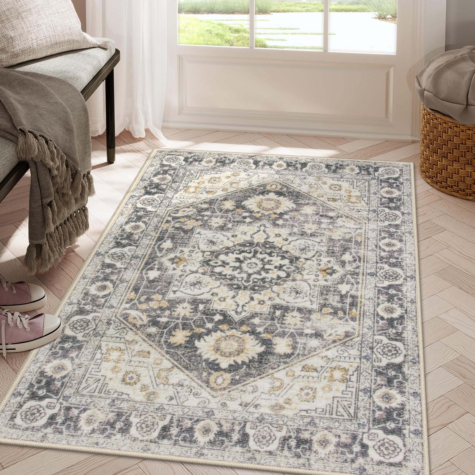 Lahomedecor Washable Indoor Doormat, Non Slip Retro Floor Mat 20" x 32" Area Rug Quick Absorbent Entrance Rug Distressed Front Door Mat, Welcome Mats Entryway Rug Doormats for Kitchen Home Patio Lahomedecor Lahome 36" x 60" Taupe/Multi