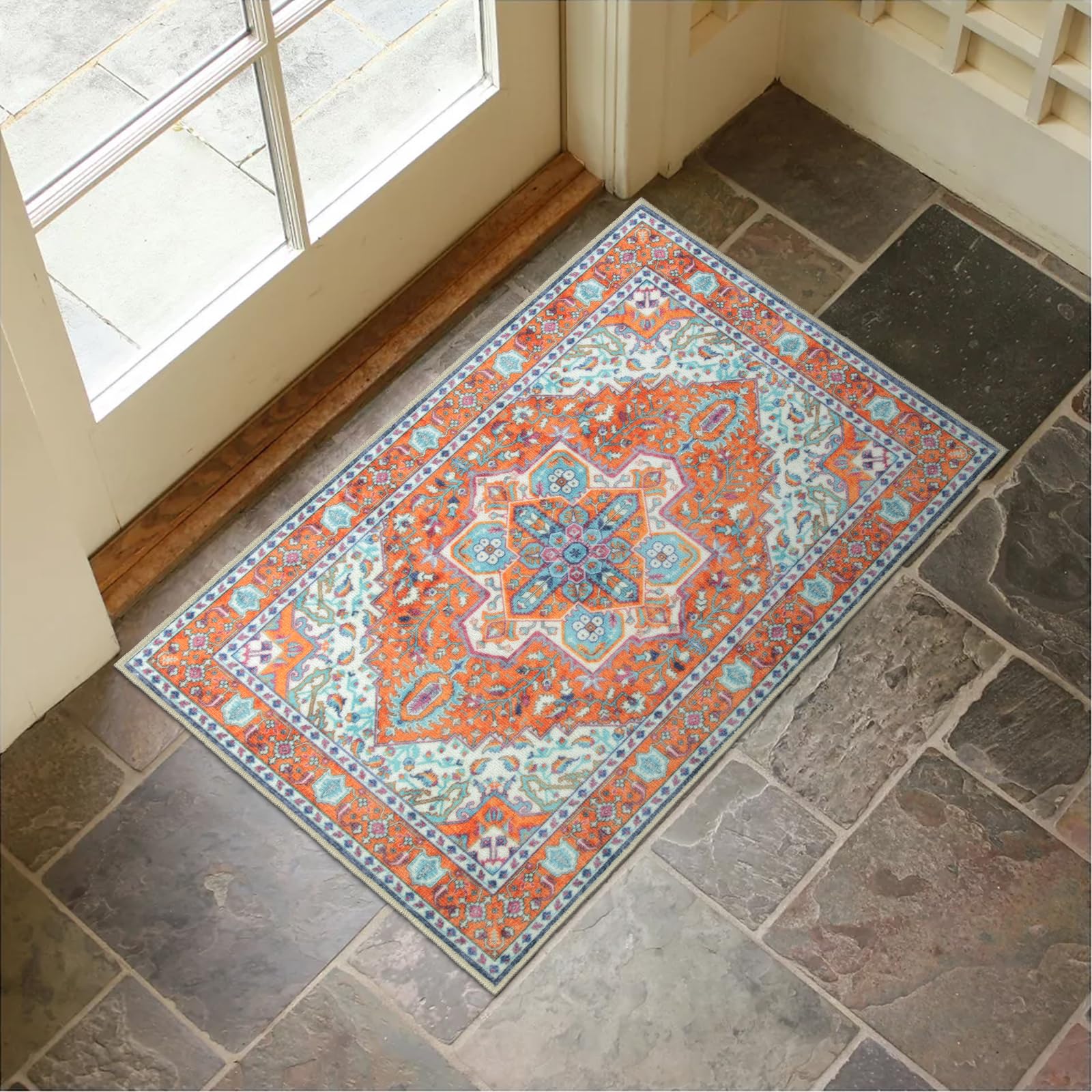 Lahomedecor Washable Indoor Doormat, Non Slip Retro Floor Mat 20" x 32" Area Rug Quick Absorbent Entrance Rug Distressed Front Door Mat, Welcome Mats Entryway Rug Doormats for Kitchen Home Patio Lahomedecor Lahome 20" x 32" Burnt Orange