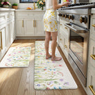 Lahomerug Anti Fatigue Mats for Kitchen Floor 17"x59"+17"x29", Farmhouse Floral Kitchen Rugs, Cushioned Memory Foam Kitchen Mats, Comfort Standing Mat for Laundry, Office, Sink, Desk Brown, Anti-fatigue floor mats Lahomerug Lahome 20" x 59"+20" x 32"--0.47 inches Floral/White