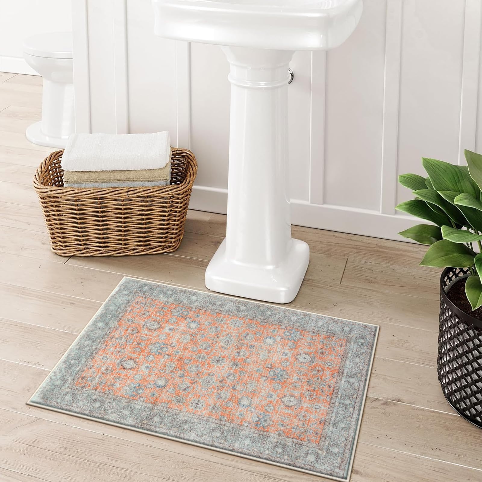 Lahomedecor Boho Bathroom Runner Rug Mat 18x47, Non-Slip Soft Shaggy and Comfortable Large Size Microfiber Vintage Farmhouse Bath Rug, Super Absorbent and Thick, Machine Washable, Long Bath Mat, Grey Lahomedecor Lahome