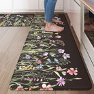 Lahomerug Anti Fatigue Mats for Kitchen Floor 17"x59"+17"x29", Farmhouse Floral Kitchen Rugs, Cushioned Memory Foam Kitchen Mats, Comfort Standing Mat for Laundry, Office, Sink, Desk Brown, Anti-fatigue floor mats Lahomerug Lahome 20" x 47"+20" x 32"--0.47 inches Floral/Black